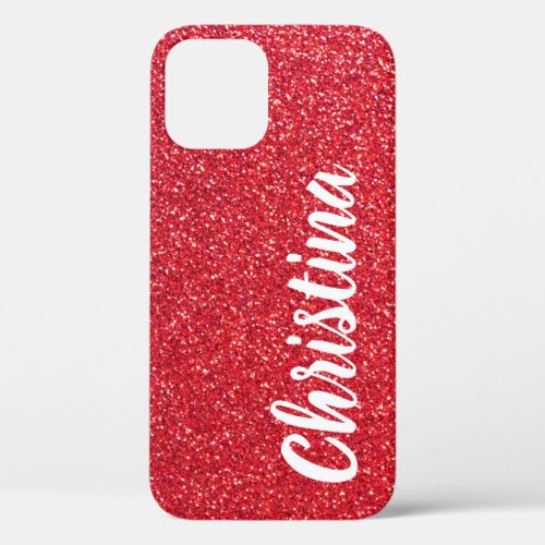 Girly Red Glitter Name Personalized iPhone 12 Case