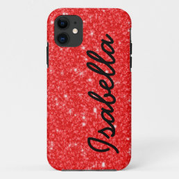GIRLY RED GLITTER PRINTED PERSONALIZED iPhone 11 CASE
