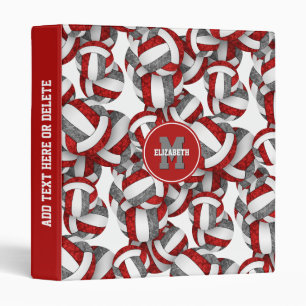 girly red gray school colors volleyballs pattern 3 ring binder