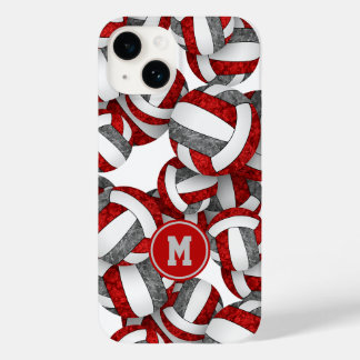 Girly red gray team colors volleyballs patterned Case-Mate iPhone 14 case