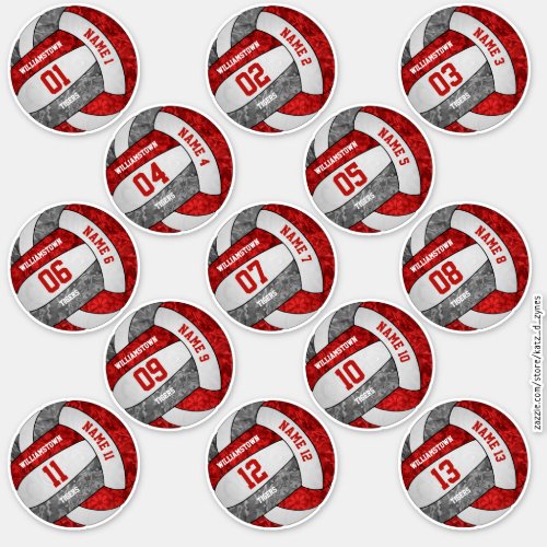 girly red gray volleyball custom players names sticker