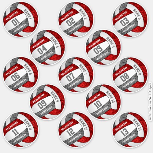 girly red gray volleyball custom players names sticker