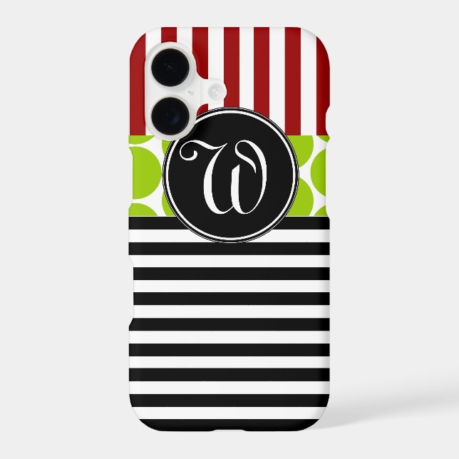 GIRLY RED GREEN BLACK STRIPES PATTERN IPHONE CASE (Back)