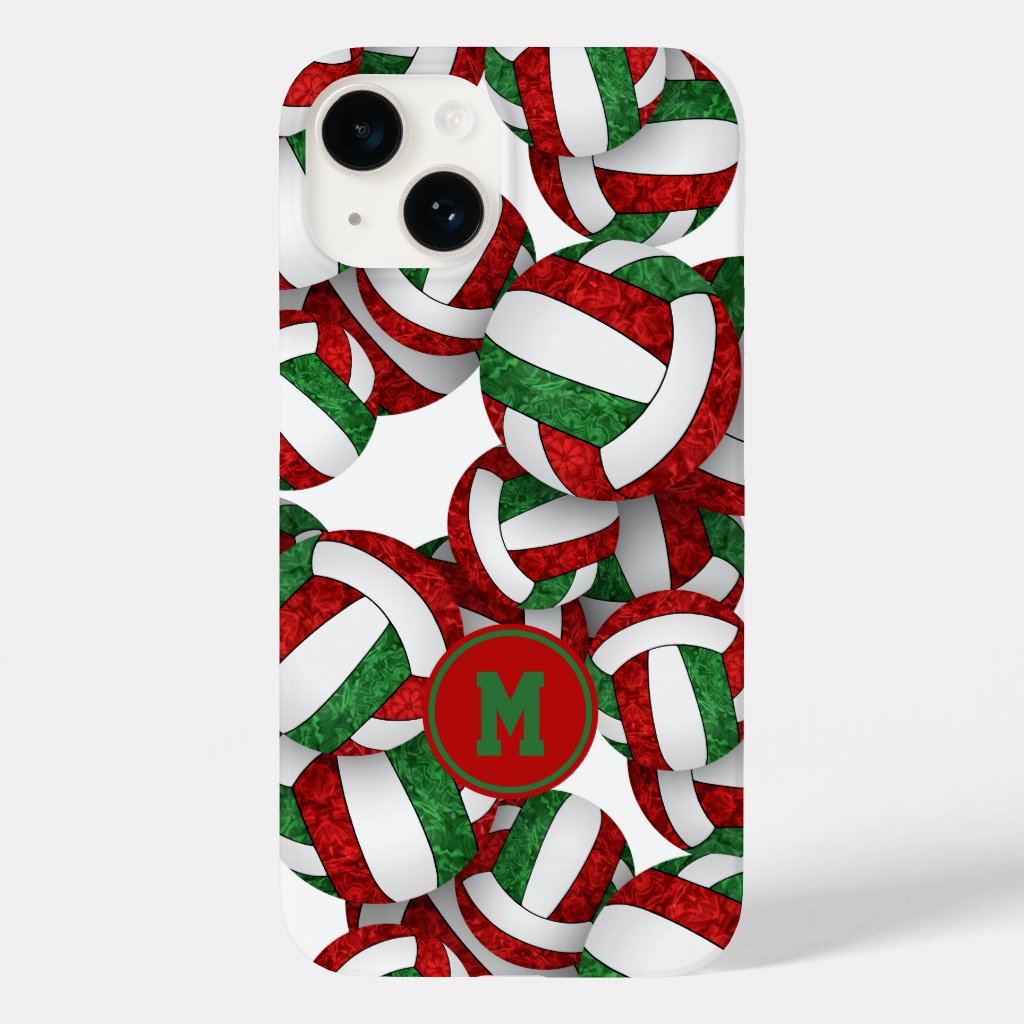 Girly red green team colors volleyballs pattern iPhone case