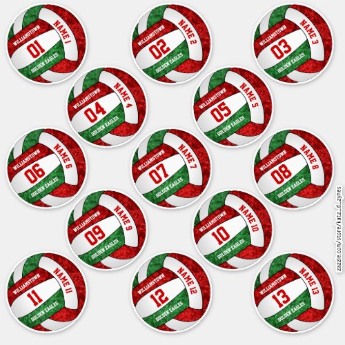 girly red green volleyball player names set 13 sticker