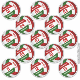 girly red green volleyball player names set 13 sticker