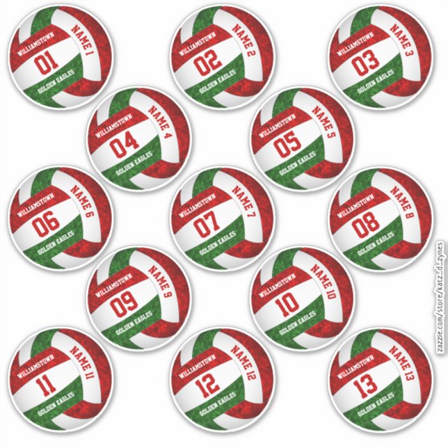 girly red green volleyball player names set 13 sticker (Front)