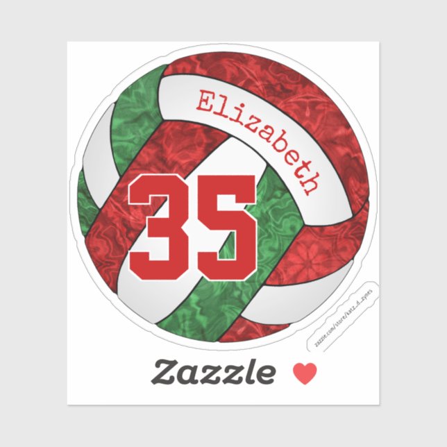 girly red green volleyball team colors sticker (Sheet)