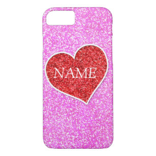 GIRLY rED HEART PINK GLITTER PRINTED iPhone 8/7 Case