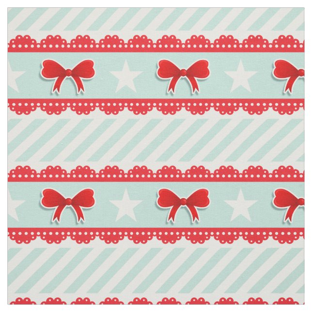 Girly Red Mint White Christmas Pattern Fabric (Swatch)