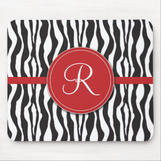 Girly Red Monogram Zebra Print Mousepad