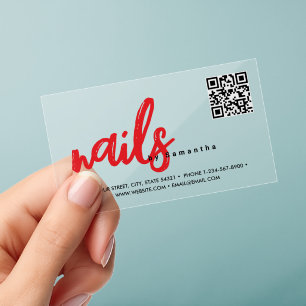 Girly Red Nails Esthetician Makeup Artist Salon Clear Business Cards