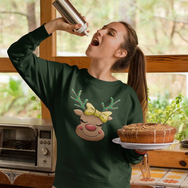 Girly Red Nosed Reindeer Rudolph Christmas Sweatshirt (Creator Uploaded)