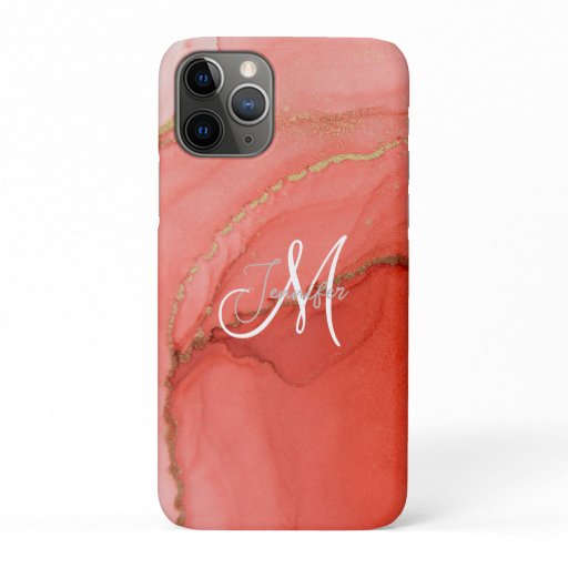 Girly Red & Pink Agate Glitter Blush Monogram Inci iPhone 11 Pro Case