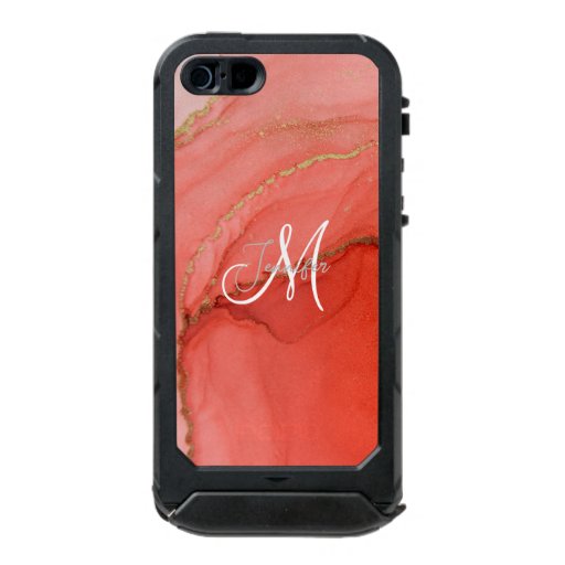 Girly Red & Pink Agate Glitter Blush Monogram Waterproof Case For iPhone SE/5/5s