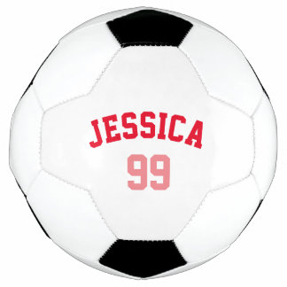 Girly Red Pink Name Number Minimalistic Soccer Ball