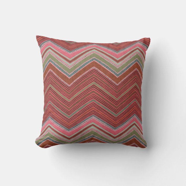 Girly Red Pink Zigzag Pattern Throw Pillow (Front)