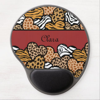 Girly Red Playful Animal Print Hearts Name Gel Mouse Pad
