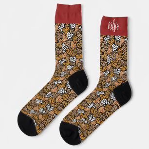 Girly Red Playful Animal Print Hearts Name Socks