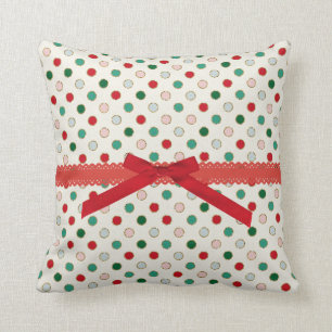 Girly Red Polka Dot Holiday Pattern Throw Pillow