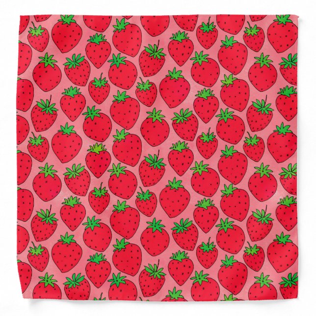 Girly Red Strawberries on Pink Food Pattern Bandana (Front)