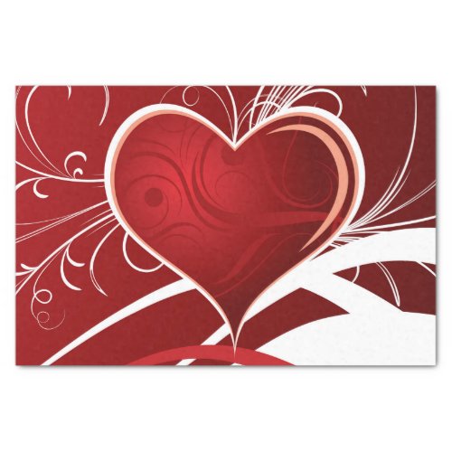 Girly Red  White Abstract Heart And Floral Swirls Tissue Paper