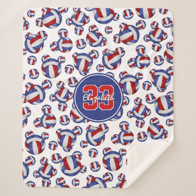 girly red white and blue volleyballs pattern sherpa blanket (Front)