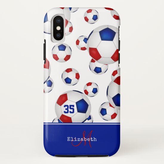 girly red white blue soccer balls personalized iPhone x case