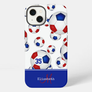 girly red white blue soccer balls personalized iPhone 13 case