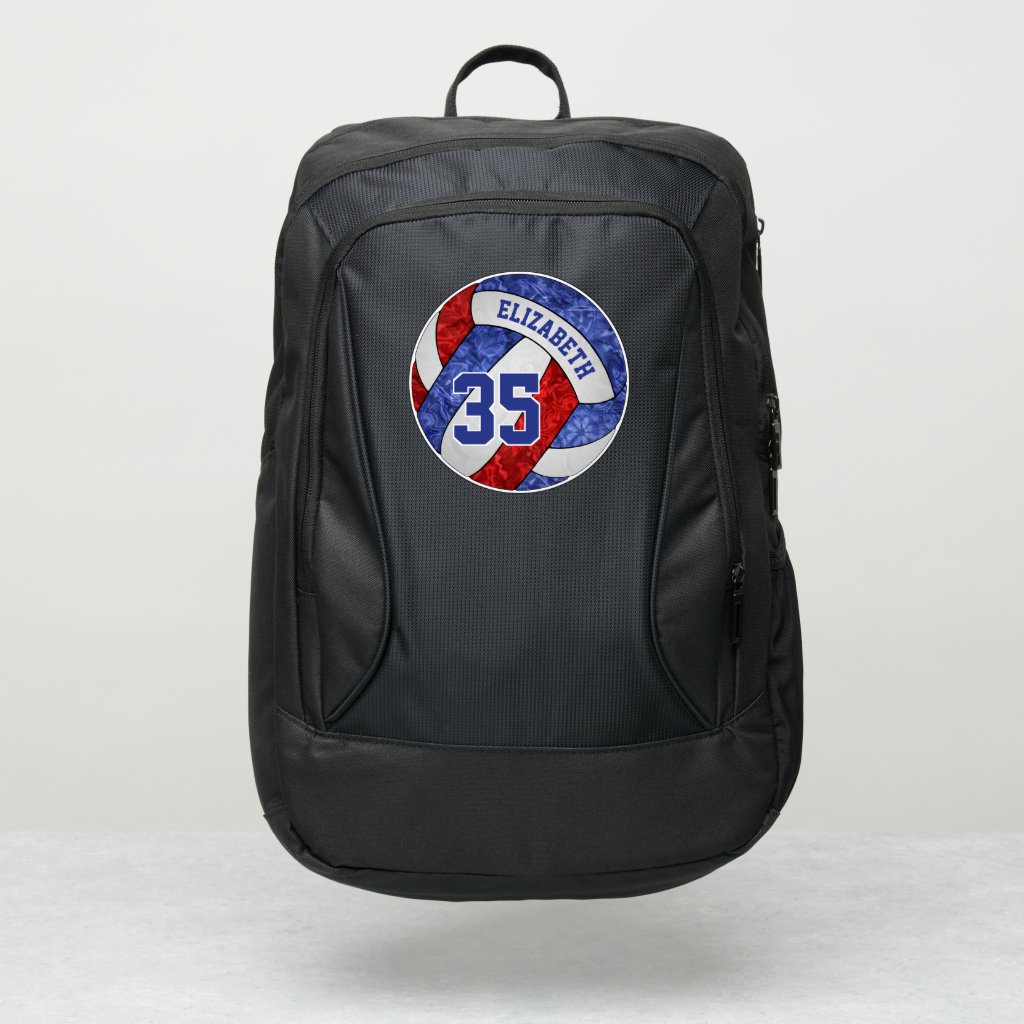 girly red white blue sporty volleyball backpack