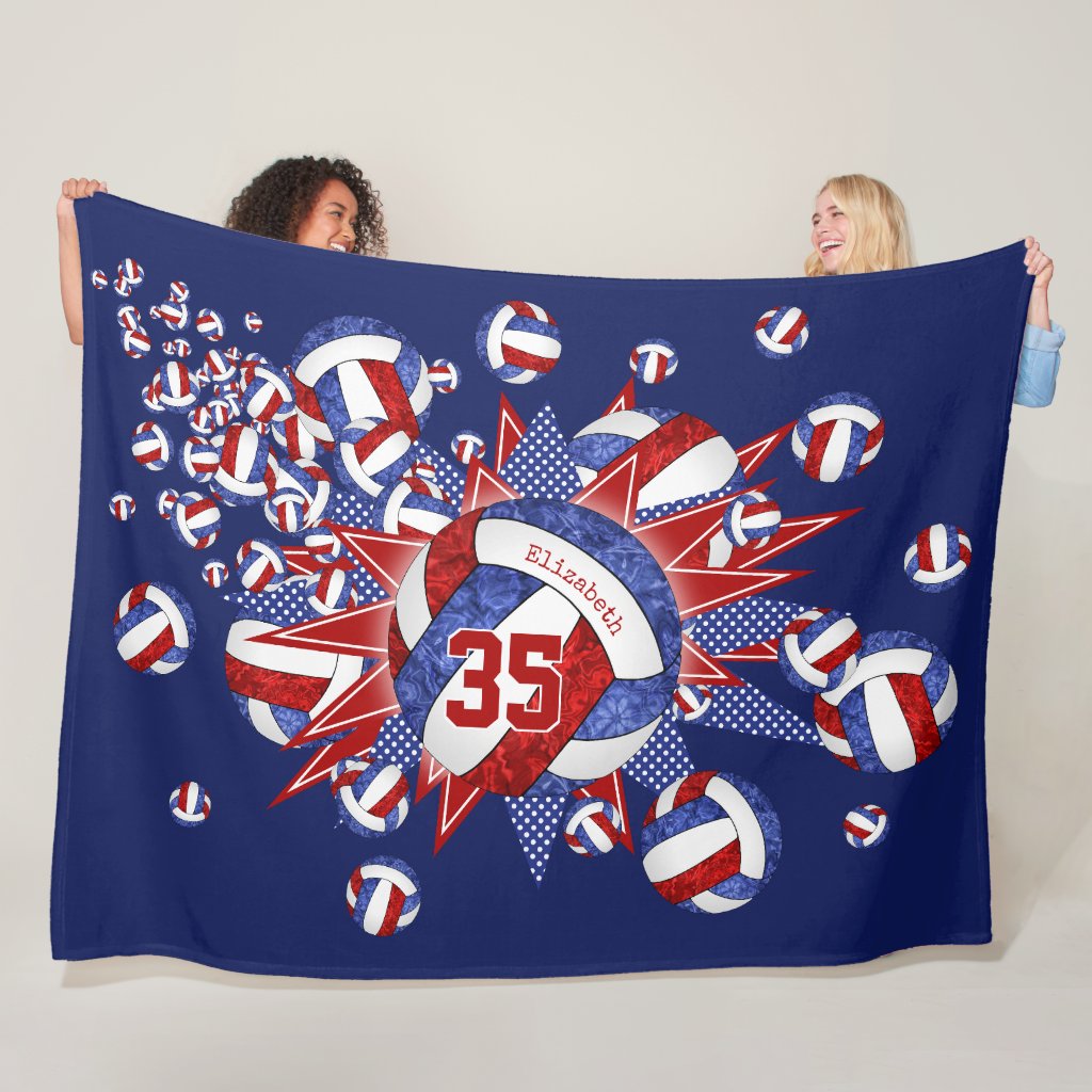 girly red white blue volleyballs and stars blanket
