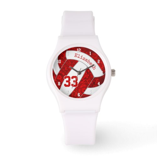 girly red white custom sports volleyball watch