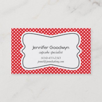 Girly Red White Polka Dots Business Card by RossiCards at Zazzle
