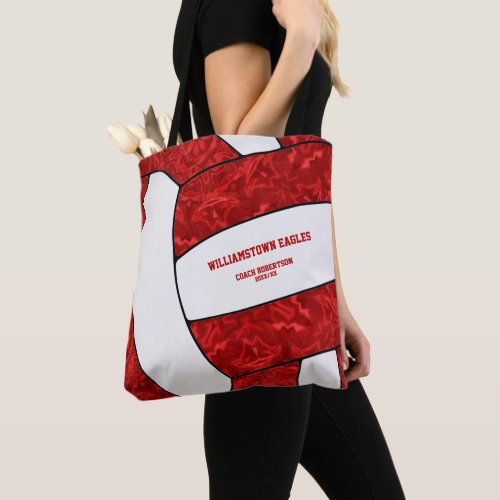 girly red white team colors volleyball coach name tote bag