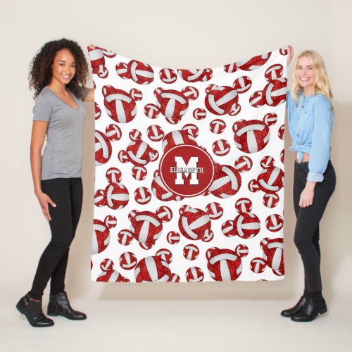 girly red white team colors volleyball room decor fleece blanket