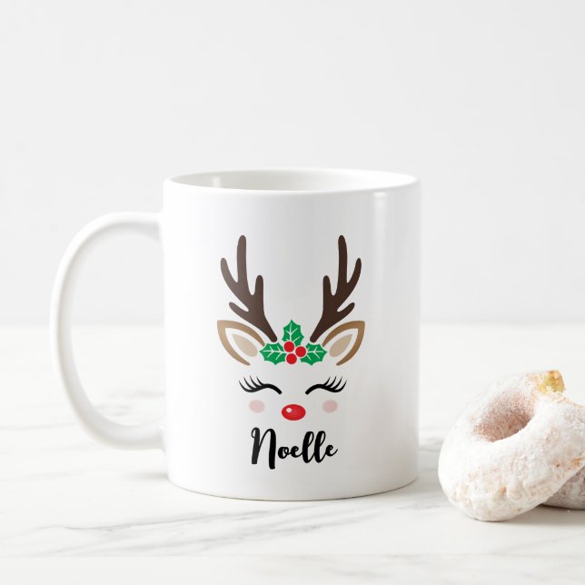 Girly Reindeer Face Personalized Name Christmas Coffee Mug Zazzle