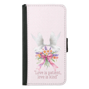 Girly Religious Pink Dot Floral Bow White Doves Samsung Galaxy S5 Wallet Case