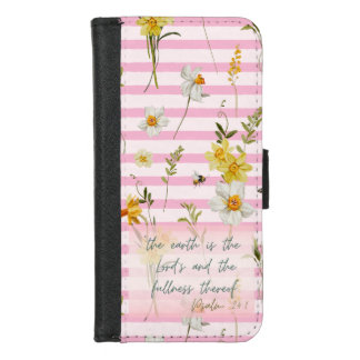 Girly Religious Pink Stripe Yellow Daffodils Bee iPhone 8/7 Wallet Case