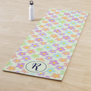 Girly Retro Daisy Flowers Green Floral Yoga Mat