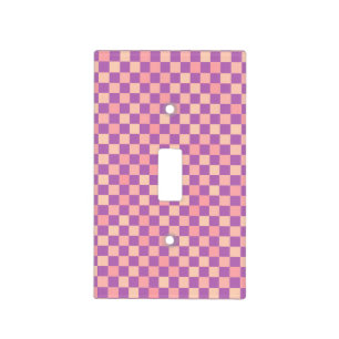 girly retro pink checkered pattern light switch cover