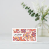 Girly Retro Pink Orange Groovy Flowers Business Card (Standing Front)