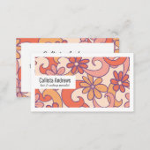 Girly Retro Pink Orange Groovy Flowers Business Card (Front/Back)