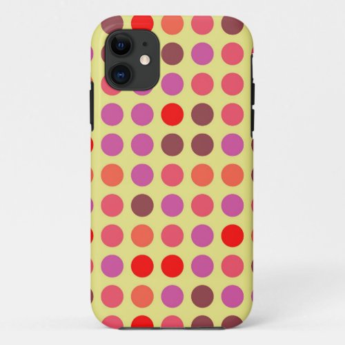 Girly Retro Polka Dots  Red Violet Brown iPhone 11 Case