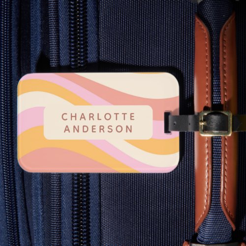 Girly Retro Vintage Wave Abstract Trendy Feminine Luggage Tag