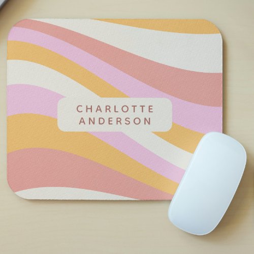 Girly Retro Vintage Wave Abstract Trendy Feminine Mouse Pad