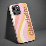 Girly Retro Vintage Wave Personalized Name iPhone 13 Pro Max Case<br><div class="desc">Girly Retro Vintage Wave Personalized Name iPhone Phone Cases features a retro wave in shades of pink, orange and white with your personalized name in elegant trendy modern script accented. Personalize by editing the text in the text box provided. Perfect for birthday, Christmas, Mother's Day, baby showers, bridal showers, mom,...</div>
