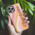 Girly Retro Vintage Wave Personalized Name iPhone 16 Pro Max Case<br><div class="desc">Girly Retro Vintage Wave Personalized Name iPhone 16 Pro Max Phone Cases features a retro wave in shades of pink, orange and white with your personalized name in elegant trendy modern script accented. Personalize by editing the text in the text box provided. Perfect for birthday, Christmas, Mother's Day, baby showers,...</div>