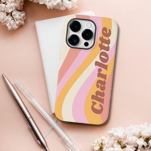 Girly Retro Vintage Wave Personalized Name Case_Mate iPhone 14 Pro Case