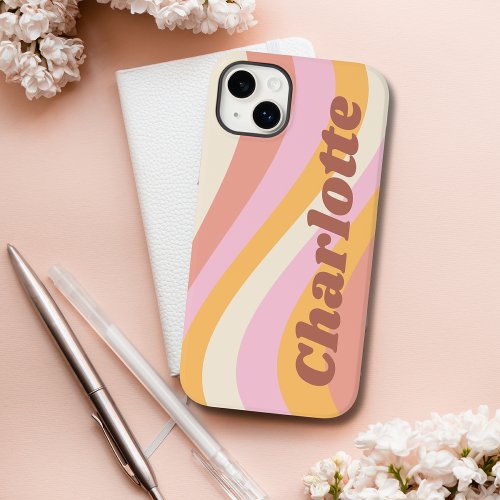 Girly Retro Vintage Wave Personalized Name Case_Mate iPhone 14 Plus Case