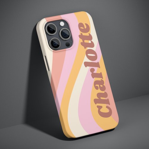 Girly Retro Vintage Wave Personalized Name Case_Mate iPhone 14 Case